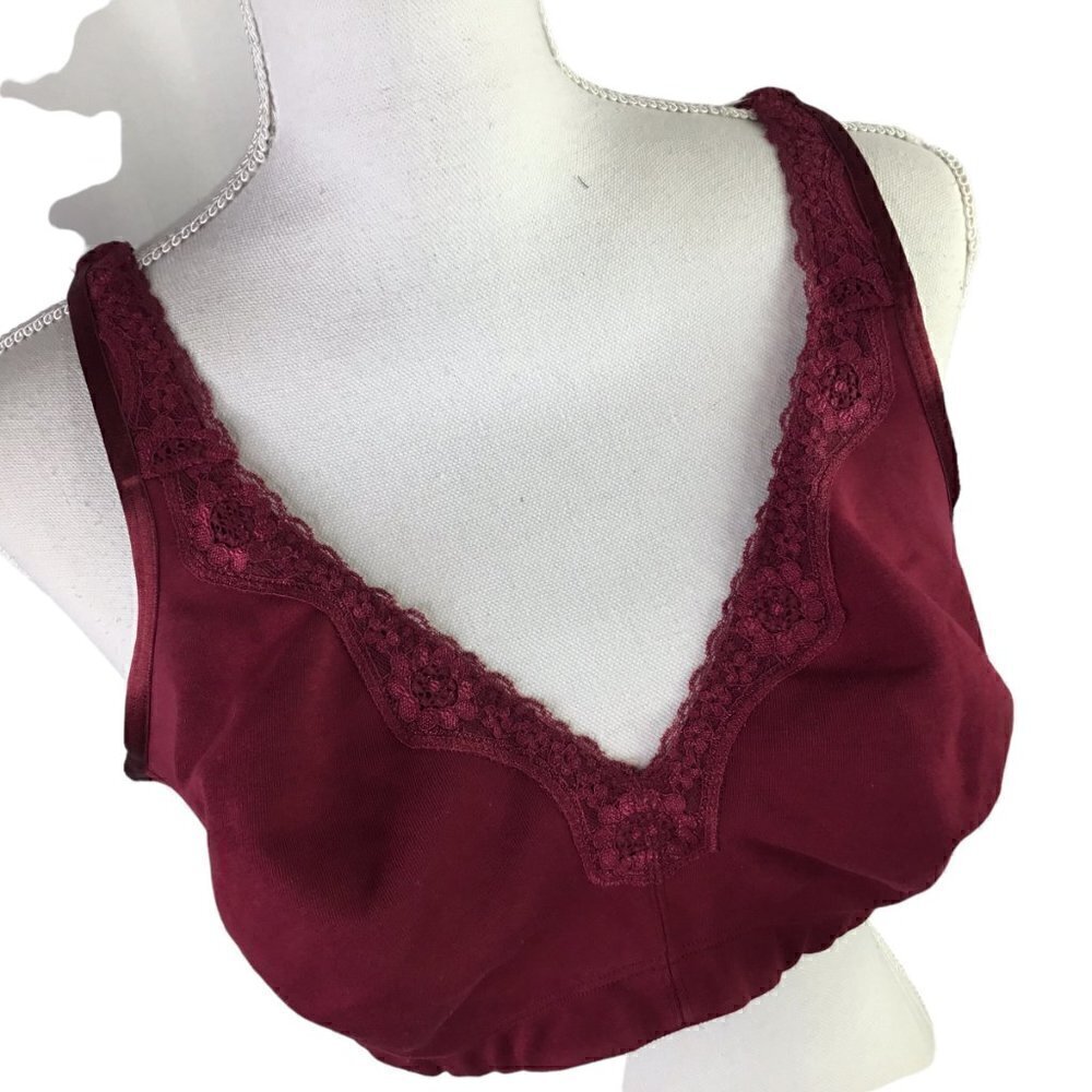Catherines Intimates Cotton No Wire Stretch Bra 48B Full Coverage 5210 Burgundy